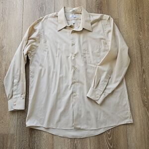 Men's Van Heusen Beige Off White Long Sleeve Button Dressy Shirt | XL